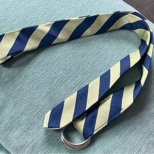 J. Crew Navy and Lime Green Diagonal Stripe Tie Belt Size S/M